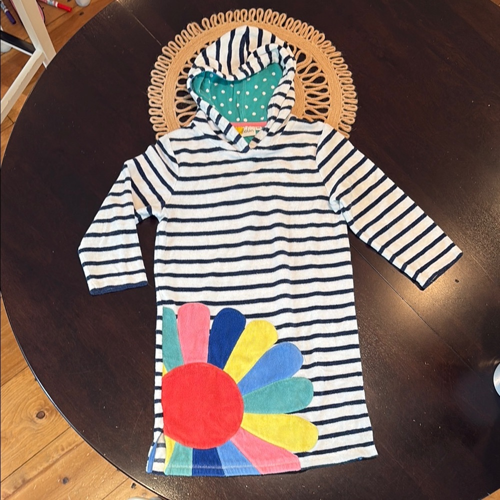 Mini Boden Blue and White Striped TerryCloth Swim Coverup with Vibrant Design